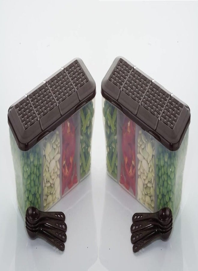 FINWARE (4 أقسام، بني، قطعة واحدة) منظم تخزين طعام بلاستيكي محكم الإغلاق للمنزل والمطبخ، صندوق ثلاجة/فريزر، حاويات متعددة الأغراض للخضراوات، البقالة، التوابل، الوجبات الخفيفة، الملح، الفواكه، والفواكه المجففة - Image 3